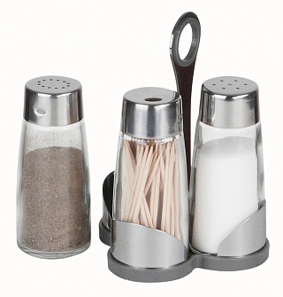 Набор для специй (соль, перец, зубочистки) на пластиковой подставке Luxstahl [923]-1