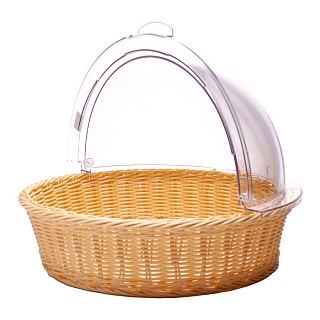 Корзина для хлеба круглая d=40 см. h=10 см. бежевая полиротанг с крышкой Roll-Top MGprof /1/-1