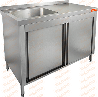 Стол нержавеющий закрытый купе с моечной ванной HICOLD НСЗК1М-15/7БЛ-1