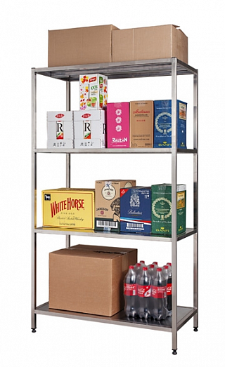 Стеллаж СтПП 800*500*1500 на колесах платф. 125мм, 4 полки сплош. нерж. 0,8мм, все полки с обвязкой-1