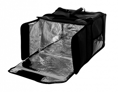 Термосумка на 5-6 пицц 420х420х300 мм фольгированная большая черная с вентиляцией-1