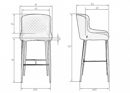 Стул барный DOBRIN CHRISTIAN'75 черные ножки, темно-серый велюр (V108-91)-2