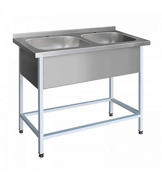 Ванна моечная ВМПц-2 1000*600*850 объемный борт h 45мм, отв. д/смесит. на каждую мойку, обв. с 4-х стор., фартук с 3-х стор, каркас свар. труба нерж.-1