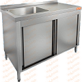 Стол нержавеющий закрытый купе с моечной ванной HICOLD НСЗК1М-15/7БЛ