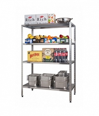 Стеллаж СтПН 600*500*1800 борт H45мм по одной стороне 600, 4 полки спл. нерж. 0,8 мм.  стойки угол. нерж.-1