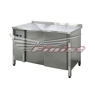 Стол тепловой 1400*700*850 двери-купе с 2-х сторон, колеса платф. 125мм, промеж. полка, нерж. сталь-1