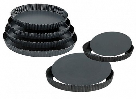 Противень d=24 см. h=3,5 см. рифлен.голуб.ст для пирогов De Buyer-1