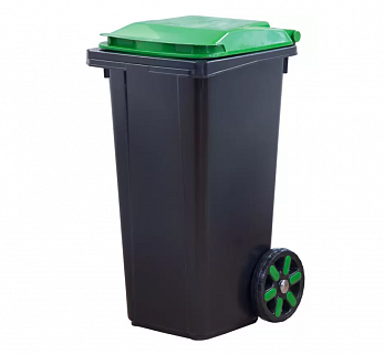 Мусорный бак 60л с зеленой крышкой цв. черный-1