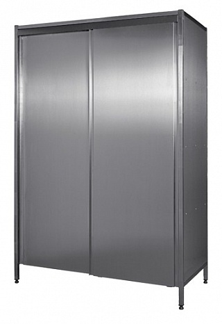 Шкаф нерж. 800*400*1800, двери расп., 3 пром. полки, каркас сварной труба нерж.-2