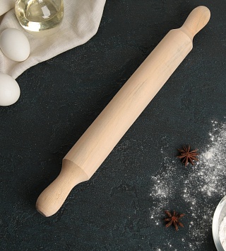 Скалка деревянная Доляна, 42 см, с ручками-1