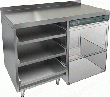 Стол для корзин с бокалами и крылом под посудомойку, с бортом HICOLD НБМКБКП-12/7БП-1