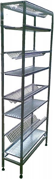 Стеллаж для посуды ССП 1200*600*1800, 5 полок нерж., каркас гнут. угол. краш., 2 полки для сушки тарел.+ 2 полки для сушки стакан.-1