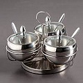 Набор из трех сахарниц с ложками и крышками на вращающейся подставке, нержавеющая сталь, 18*20*16 см