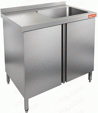 Стол нержавеющий с распашными дверцами и моечной ванной HICOLD НСЗ1М-9/6БП-1