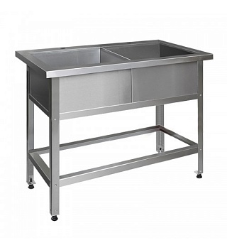Ванна моечная ВМЛ-2 1300*700*850 борт, увелич. полка с отв. д/смесит. на каждую мойку, гл. 450, св. мойка нерж. 1мм-1