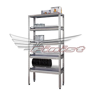 Стеллаж для сушки тарелок СтПНпт 900*300*1700, 4 полки-сушки краш. д/тарелок, верх. полка нерж. сталь, поддон нерж. стойки уголок нерж.-1