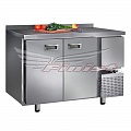 Стол охлаждаемый с бортом СХСм-600-2, 1200*600*850, 2 двери, малый агр. сбоку, задн. стенка оцинк.