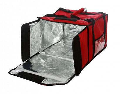 Термосумка на 5-6 пицц 420х420х300 мм фольгированная большая красная с вентиляцией-1
