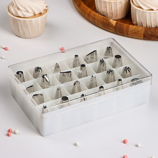 Набор насадок кондитерских, d=2 см, 24 шт., в кейсе, насадки МИКС-1