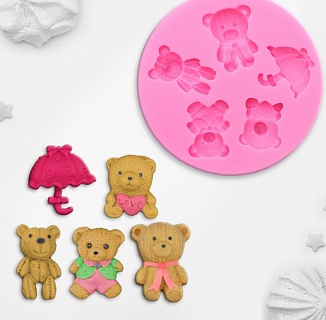 Молд силиконовый 8,5×8,5 см "Мишки с зонтиком"-1