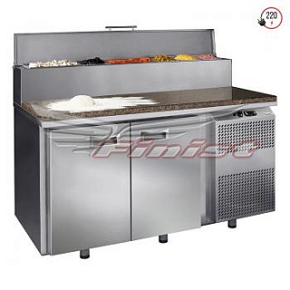 Стол охлаждаемый для пиццы СХСпцг-700-1/6 1810*700*850/1060, 1 дверь, 6 ящ., надстройка с крышк. для GN1/6, раб. пов. гранит, агрег. сбоку-1
