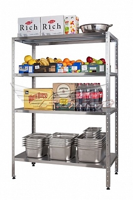 Стеллаж СтПН 1200*500*1600, 4 полки перф. нерж. 0,8 мм.  стойки угол. нерж.-1