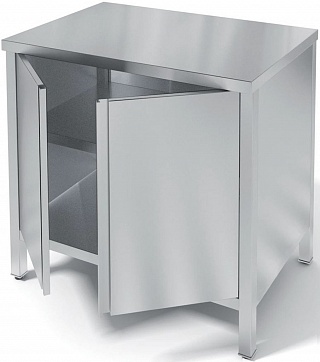 Стол-тумба СТПд 1000*600*850 борт, нерж. сталь, двери распаш., промеж. полка, каркас-труба нерж. 40*40-1