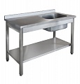Ванна моечная ВМНсц-1 1200*700*850 со столом, отверстие д/сбора отходов ф170мм слева, борт, фартук с 3-х сторон, каркас уголок нерж., обвязка с 3-х ст