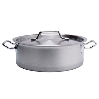 Кастрюля 10 л. нерж. d=33,5 см. h=12 см. низкая, тройное дно с крыш. (индукция) MGsteel /1/-1