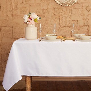 Скатерть "Этель" Cozy 150*220 +/-3см, цв.белый, пл. 192 г/м2, хл с ВГМО-1