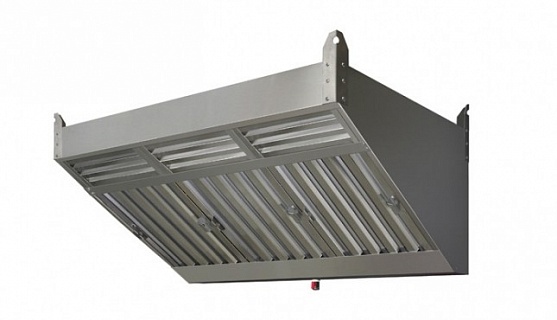 Зонт ЗПВН-02 1320*1000*400 приточно-вытяжной, пристенный, точечный светильник 3шт, надстроенный вентилятор ВК-200 2шт, задн. стенка оцинк.-1