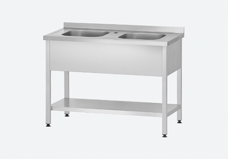 Ванна моечная ВМЦп - 1200*700*860 "Profi Inox", 2 м/о 500*500*300, борт, отв. д/смесит. (полка сплошная)-1