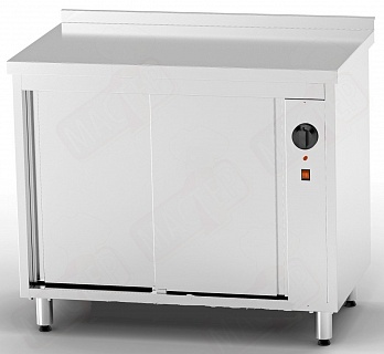 Стол тепловой 1400*700*850 двери-купе с 2-х сторон, колеса платф. 125мм, промеж. полка, нерж. сталь-4