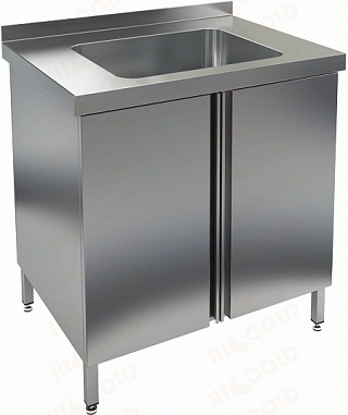Стол нержавеющий с распашными дверцами и моечной ванной HICOLD НСЗ1М-8/6Б-1
