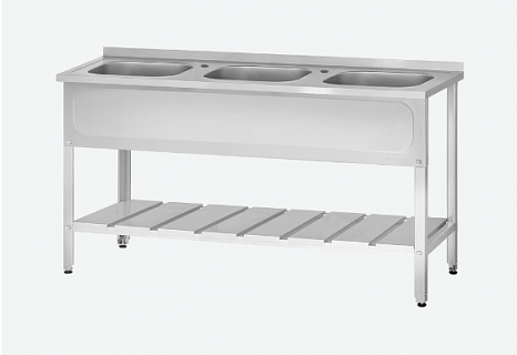 Ванна моечная ВМЦн - 1800*600*860 "Norma Inox", 3 м/о 500*400*250, борт, отв. д/смесит., экран (ножка угловая)-1