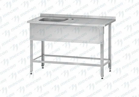 Ванна с рабочей поверхностью РПЦн - 1200*700*860 "Norma Inox", левая, м/о 500*500*300, борт, отв. д/смесит., экран (ножка угловая)-1