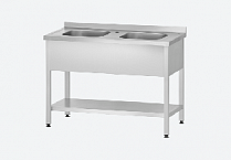 Ванна моечная ВМЦп - 1200*700*860 "Profi Inox", 2 м/о 500*500*300, борт, отв. д/смесит. (полка сплошная)