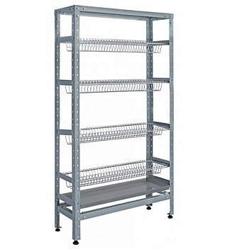 Стеллаж для сушки тарелок СтПНпт 900*300*1600, 4 полки-сушки краш. д/тарелок, верх. полка нерж. сталь, поддон нерж. стойки уголок нерж.-1