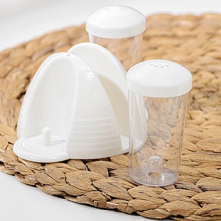 Набор для специй с салфетницей BEROSSI Cake, 2 шт.: солонка и перечница 70 мл, пластик, белый-1