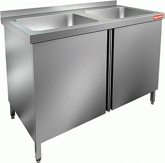 Стол с распашными дверцами и моечными ваннами HICOLD НСЗ2М-10/7Б-1