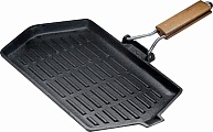 Сковорода чугунная рифленая 350х210 мм с деревянной ручкой Luxstahl [HE62W]