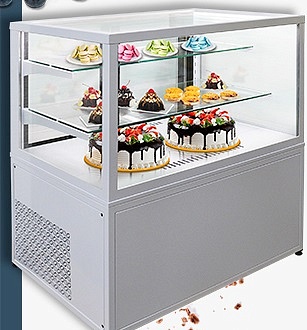 Витрина напольная холодильная кондитерская JOBS J-2/1 700*700*1260 2 полки, однокамерный стеклопакет, подсветка, крашеный профиль (глянец) RAL 9017-1