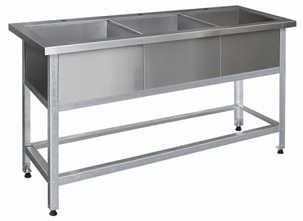 Ванна моечная ВМЛ-3 1500*500*850 борт, отв. д/смесит. между мойками, без полки снизу, св мойка 1мм, каркас уголок оцинк.-1