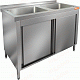 Стол нержавеющий закрытый купе с моечными ваннами HICOLD НСЗК2М-11/6Б
