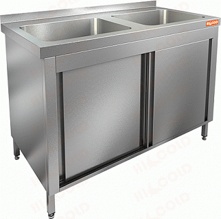 Стол нержавеющий закрытый купе с моечными ваннами HICOLD НСЗК2М-11/6Б-1