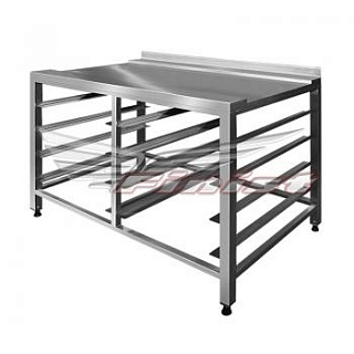 Стол приемный 900*700*900 для посуд. машины, борт, нерж., столешница с направ. д/кас. 500*500, каркас св. труба нерж. 40*40, внизу обвязка-1