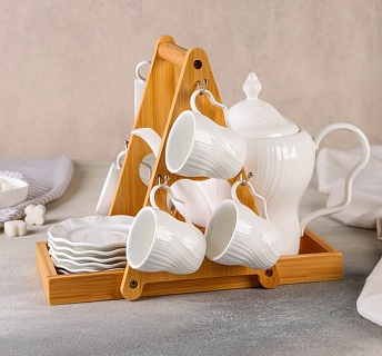 Набор кофейный "Воздушный зефир" 14 предм.: 6 кружек 90 мл, 6 блюдец 11 см, чайник 1 л-1