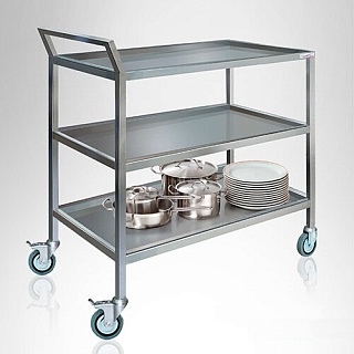 Тележка сервировочная ТС 800*500*850/950, 3 поддона, каркас труба нерж. 25*25, колеса Ø 75мм-1