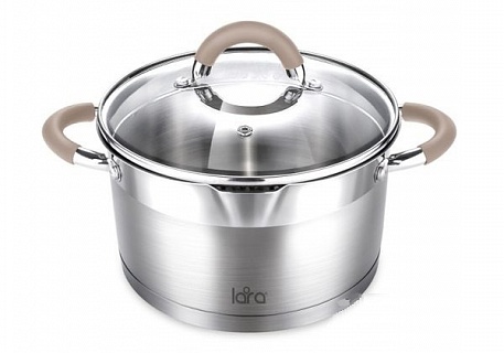 Кастрюля 4,4л нерж сталь БЕРЛИН капс.дно, шкала, силик.накл, крыш.-дуршлаг LARA (1/4)-1